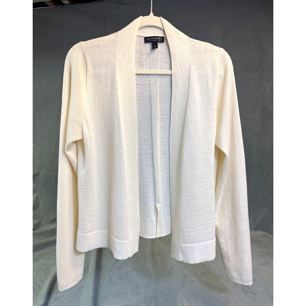 Banana Republic Merino Wool Open Front Cardigan Luxury Capsule Coastal Ivory L